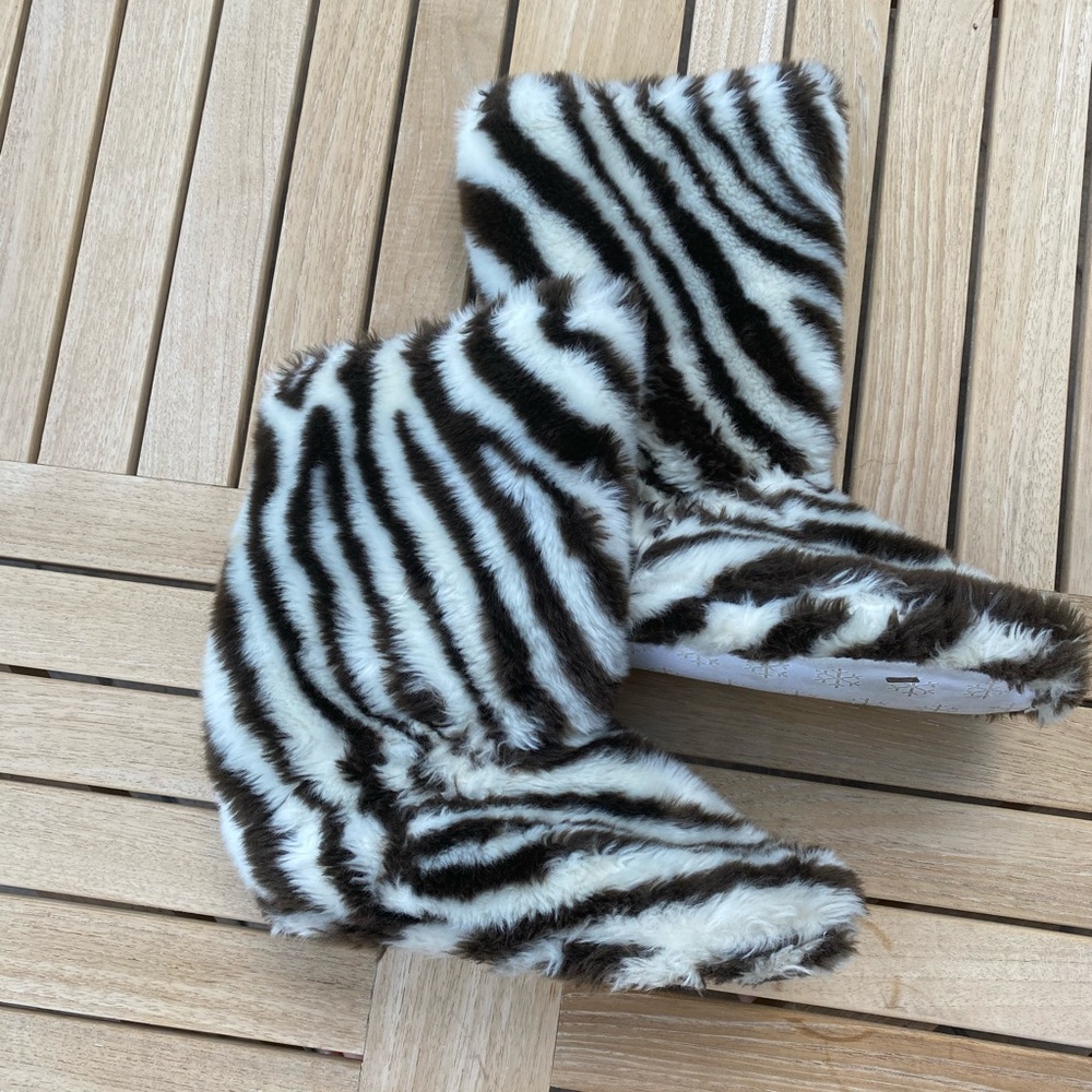 Zebra print boot slippers